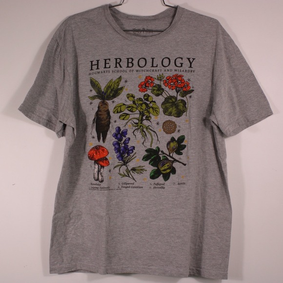Harry Potter Herbology Shirts Womens Sz L Gray Graphic T Short Sleeve Mad Engine - Picture 5 of 10